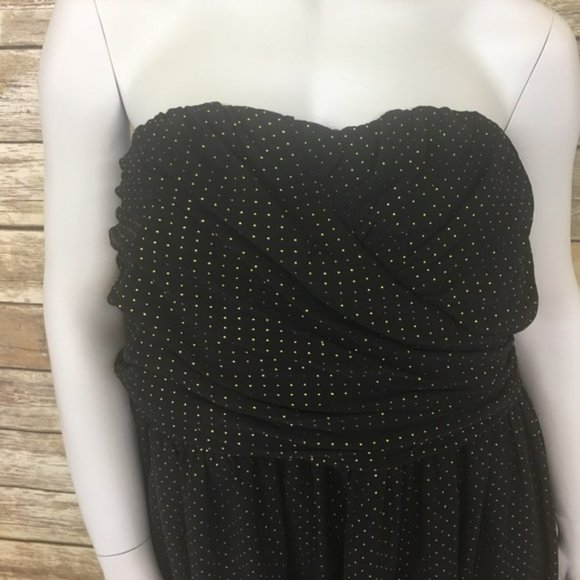 Lane Bryant Gold Textured Dot Strapless Black Layered Chiffon Mini 28 Dress - Picture 13 of 14